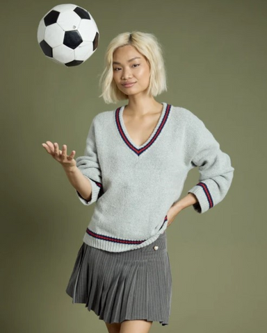 Grey Varsity V-Neck Trim Jumper