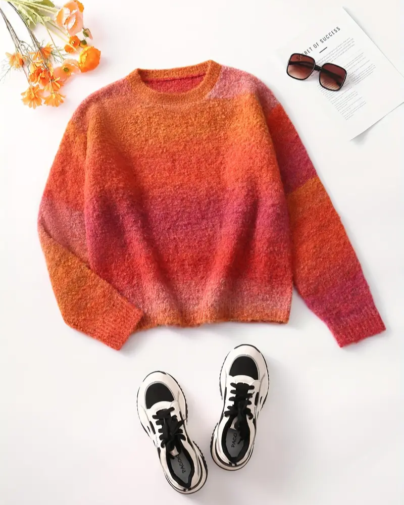 Orange Ombre Knitted Crew Neck Jumper