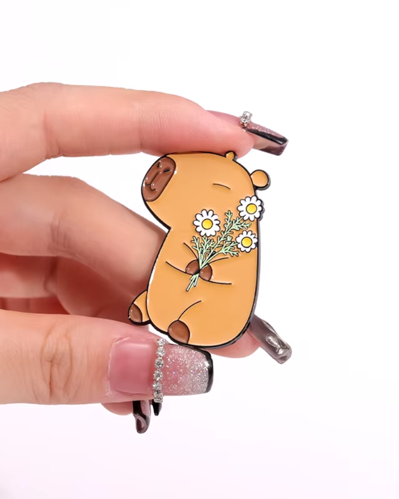 Capybara Enamel Pin Badge Flowers & Plants