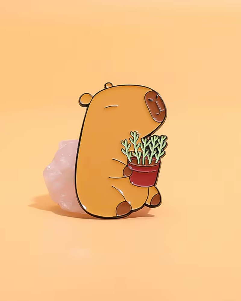 Capybara Enamel Pin Badge Flowers & Plants