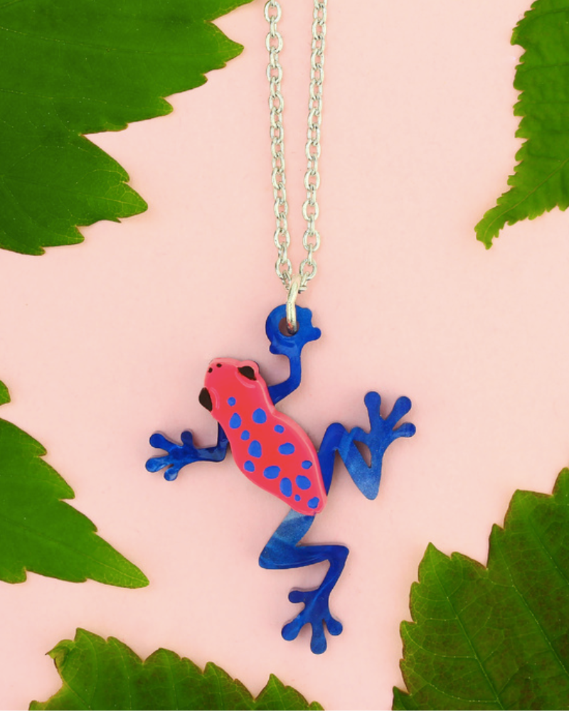 Dart Frog Pink And Blue Pendant Necklace