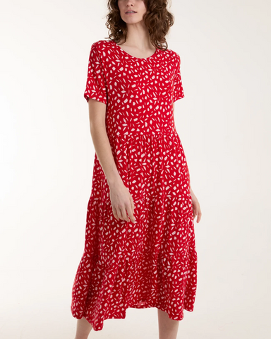 Red Spot Abstract Midi Dress