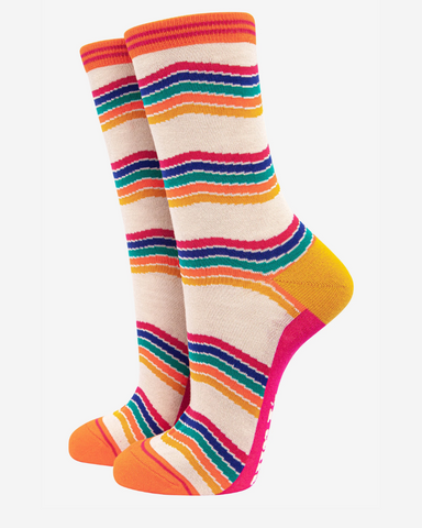 Multicoloured Rainbow Stripe | Ladies Bamboo Socks