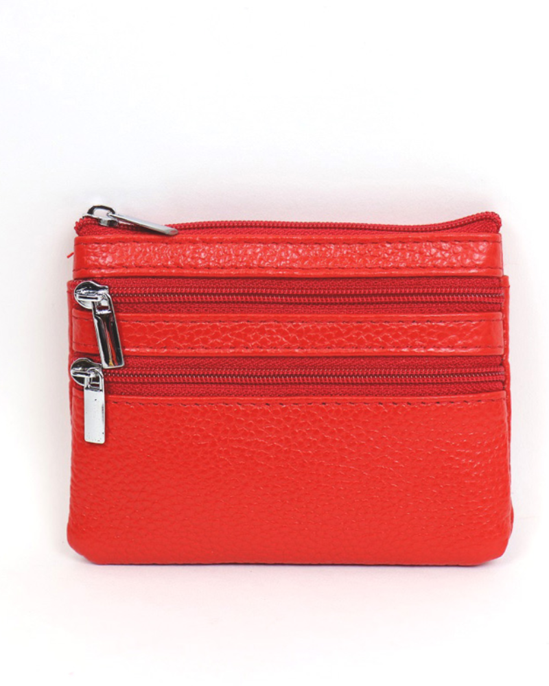 Real Leather Double Zip Coin Purse