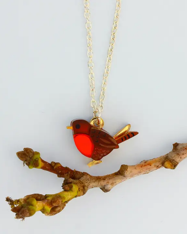 Mini Robin Bird Charm Necklace