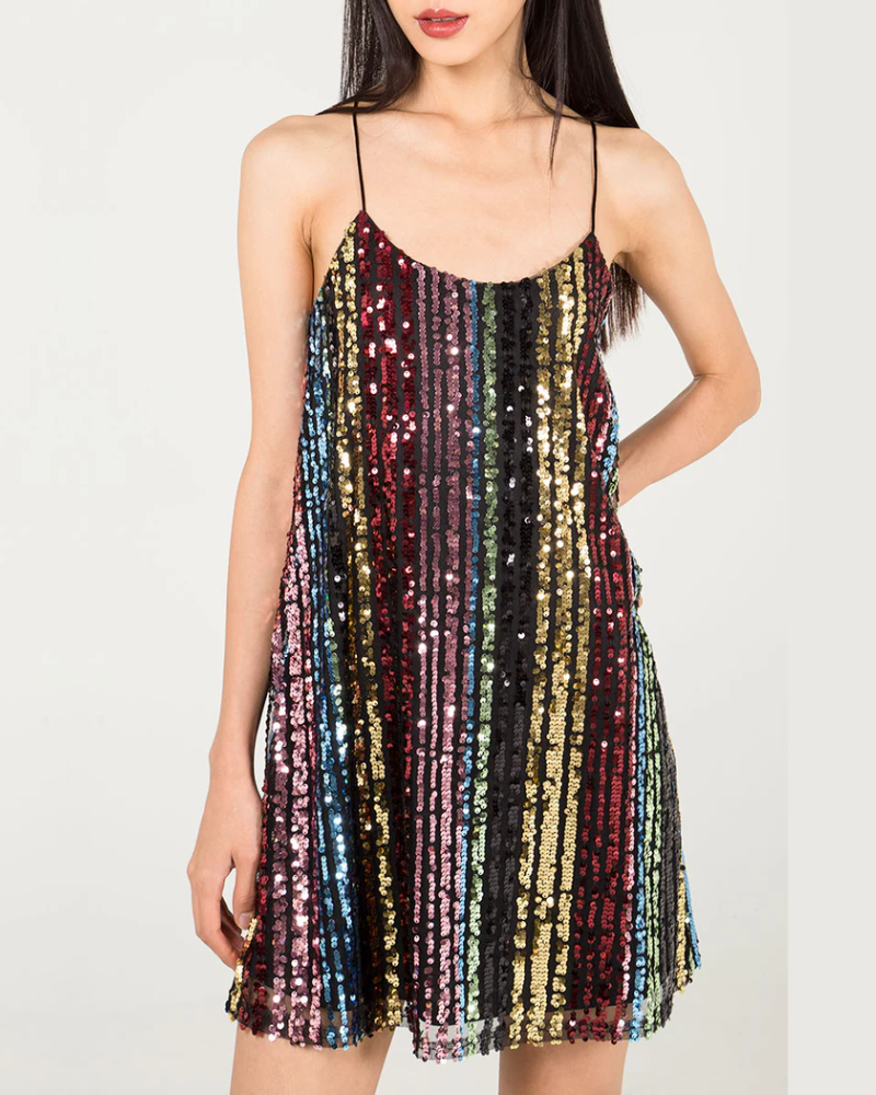 Rainbow Sequin Cami Mini Dress