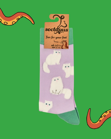 Fluffy White Cat Ladies Crew Socks