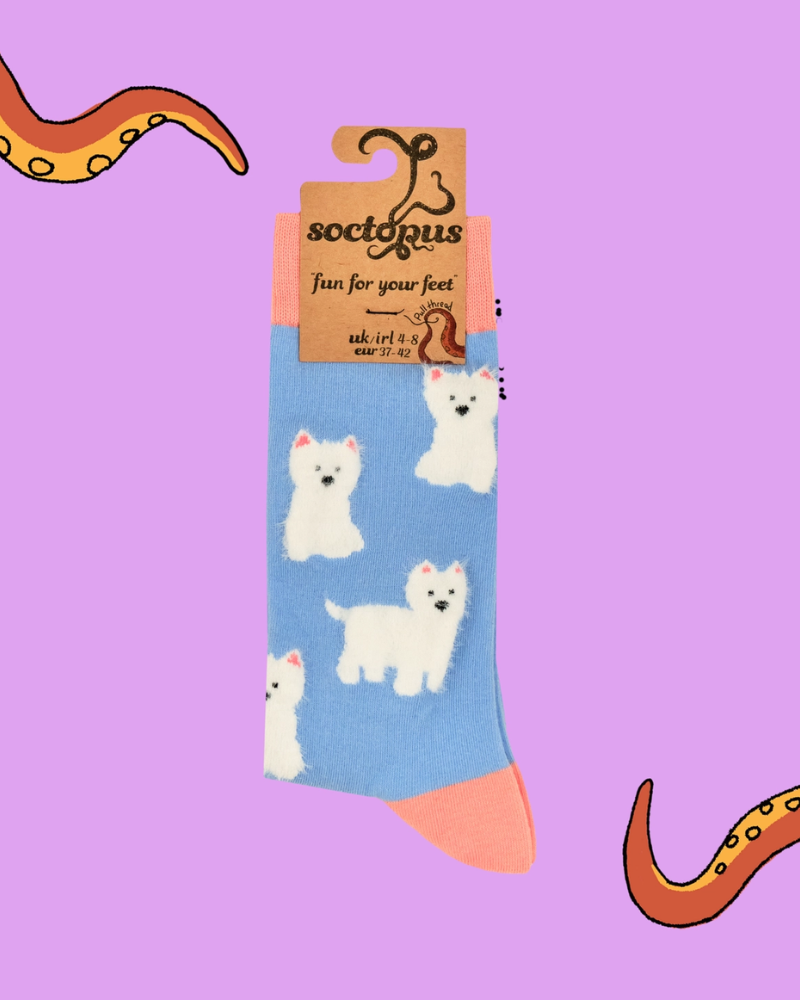 Fluffy Westie Dog Ladies Crew Socks