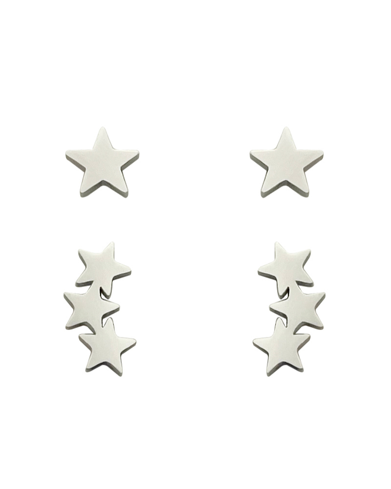 Set of 2 Silver Star Stud Earrings