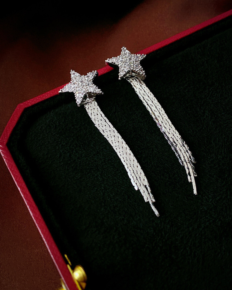 Silver Shooting Star Drop Earrings