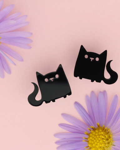 Black Sitting Cat Stud Earrings