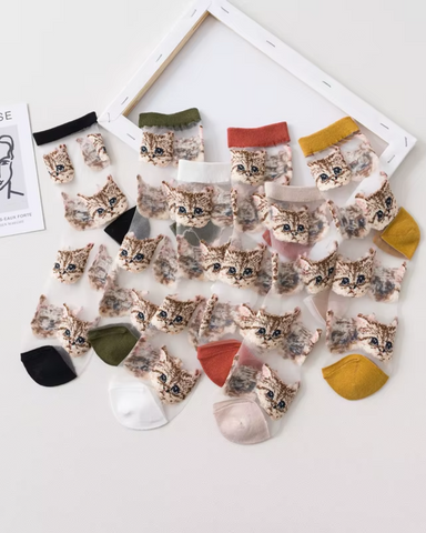 Sheer Cat Socks in Black & Mustard