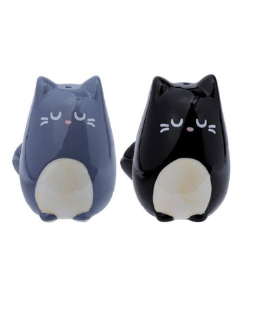 Feline Fine Black/ Grey Ceramic Salt & Pepper Set