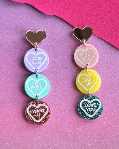 Love Heart Sweeties Drop Earrings