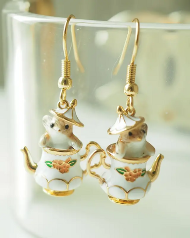 Teacup Mouse Drop Earrings