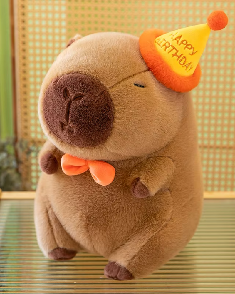 Capybara with Party Hat Birthday Plush Toy