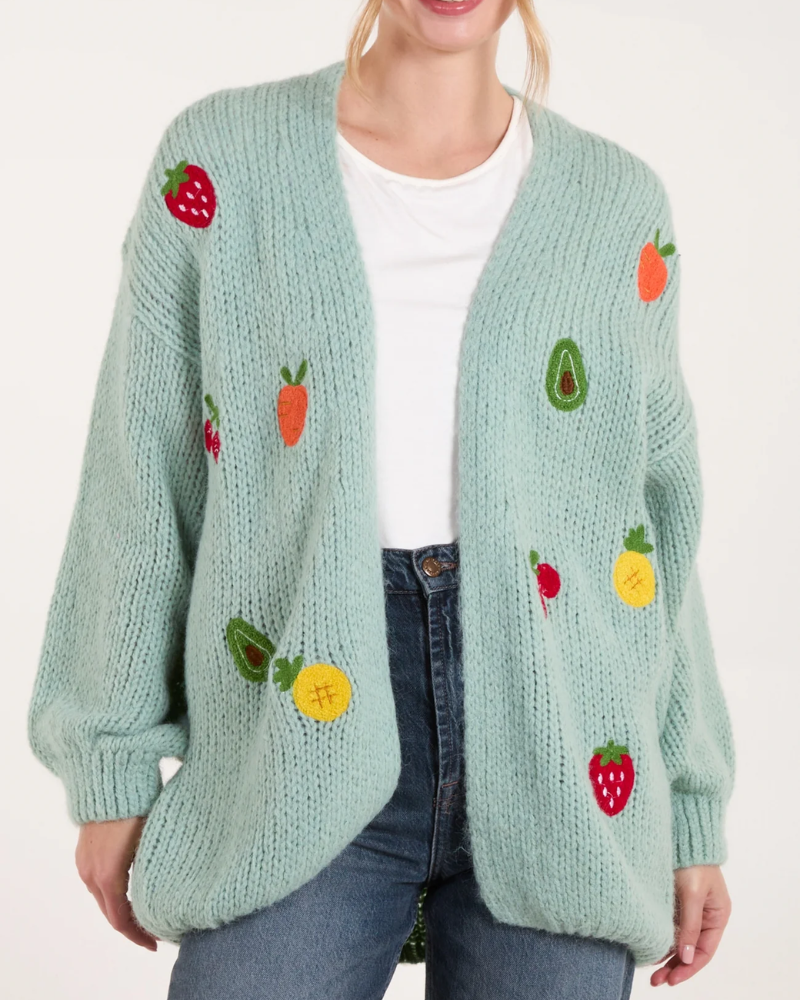 Embroidered Fruit Knitted Cardigan