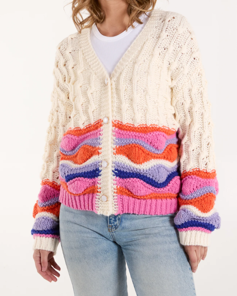 Multicoloured Cable Knit Cardigan