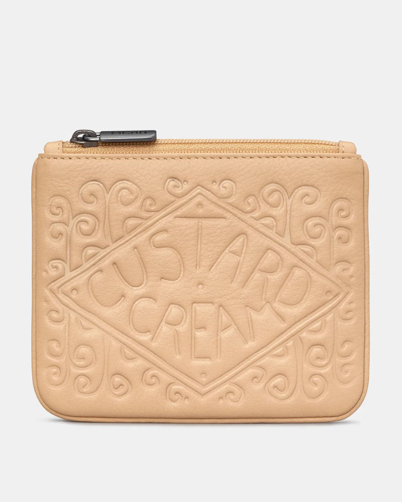 Custard Cream Real Leather Zip Purse