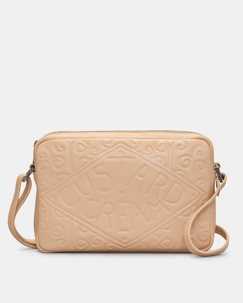 Custard Cream Real Leather Crossbody Bag