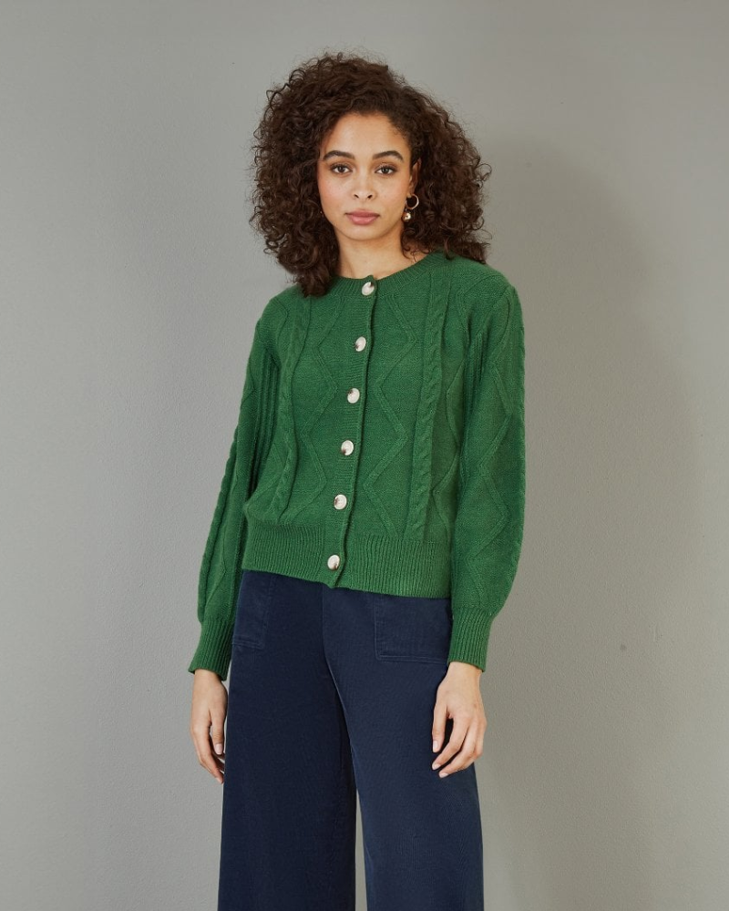 Green Cable-Knit Cardigan By Yumi