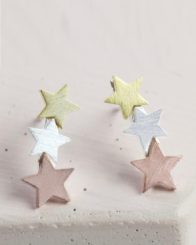 Mixed Metal Triple Star Earrings