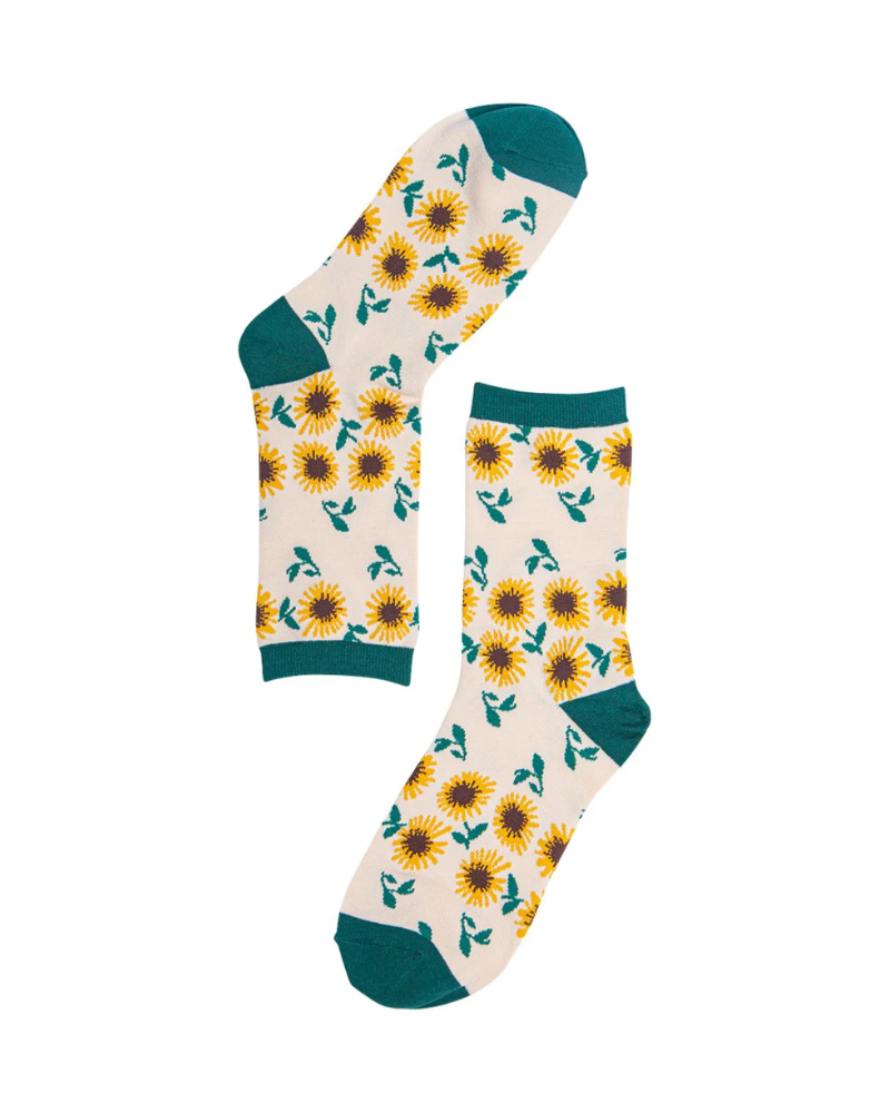 Cream Sunflower Print | Ladies Bamboo Socks