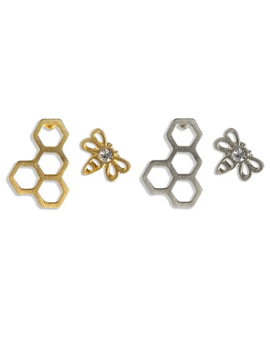 Honeycomb And Bee Stud Earrings Assorted