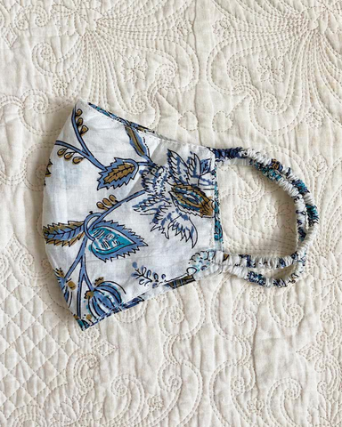 Blue & White Floral Face Mask