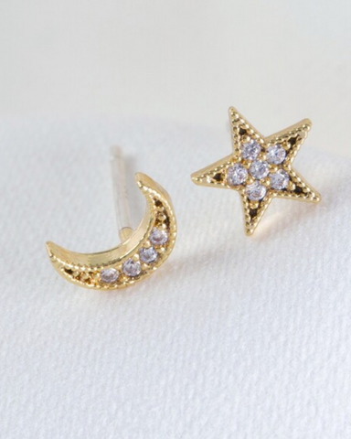 Moon and Star Gold Earrings