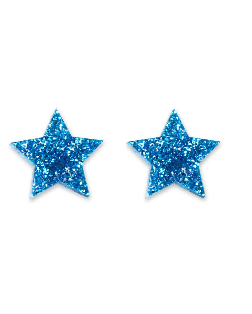Glitter Star Studs Blue