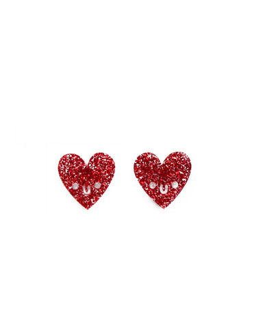 Smiling Glitter Heart Stud Earrings